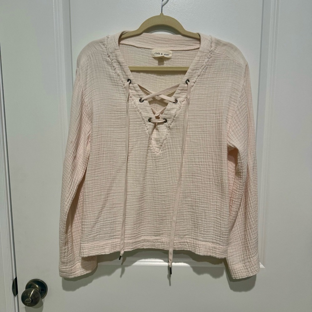Pink Linen Shirt with Lace Up Detail